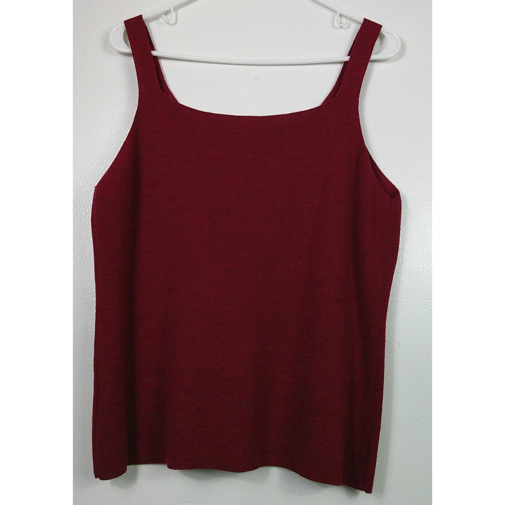 Eileen Fisher 100% Wool Tank Top L Berry Red Minimalist Neutral Capsule Layer - Picture 4 of 5